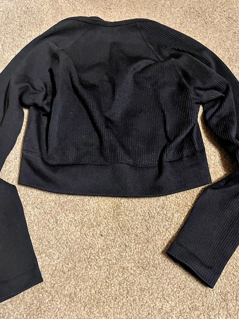 GOQQ Ribbed Long Sleeve Active Crop Top Black Small